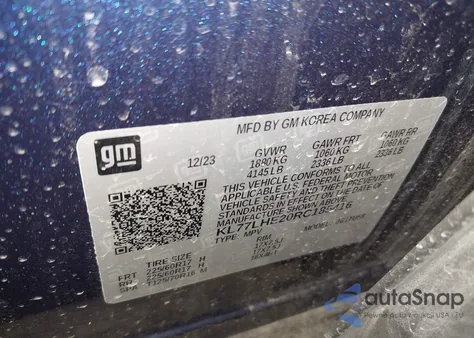 2024 Chevrolet Trax Fwd Lt из США, поврежденный, VIN KL77LHE20RC185416